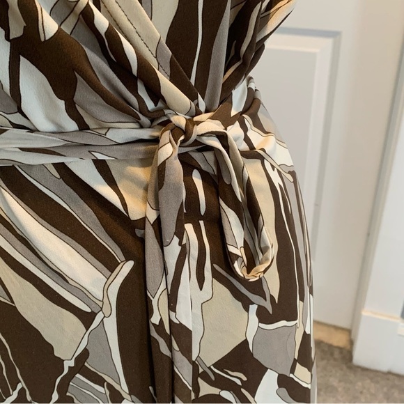 Attention Brown and Tan Semi-Wrap Short Sleeve midi dress XL - Picture 8 of 10